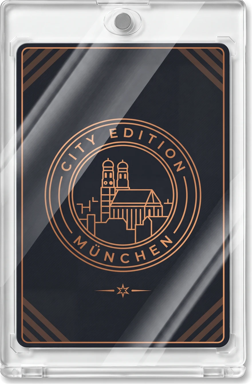 Rückseite der City-Edition-Trading Card mit Emblem-Logo in Sammler-Hülle